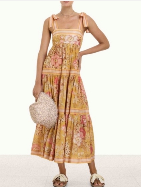 Zimmermann Dresses & Skirts - Zimmermann Pattie Tie Shoulder Floral Print Dress Mustard Yellow Size 2
